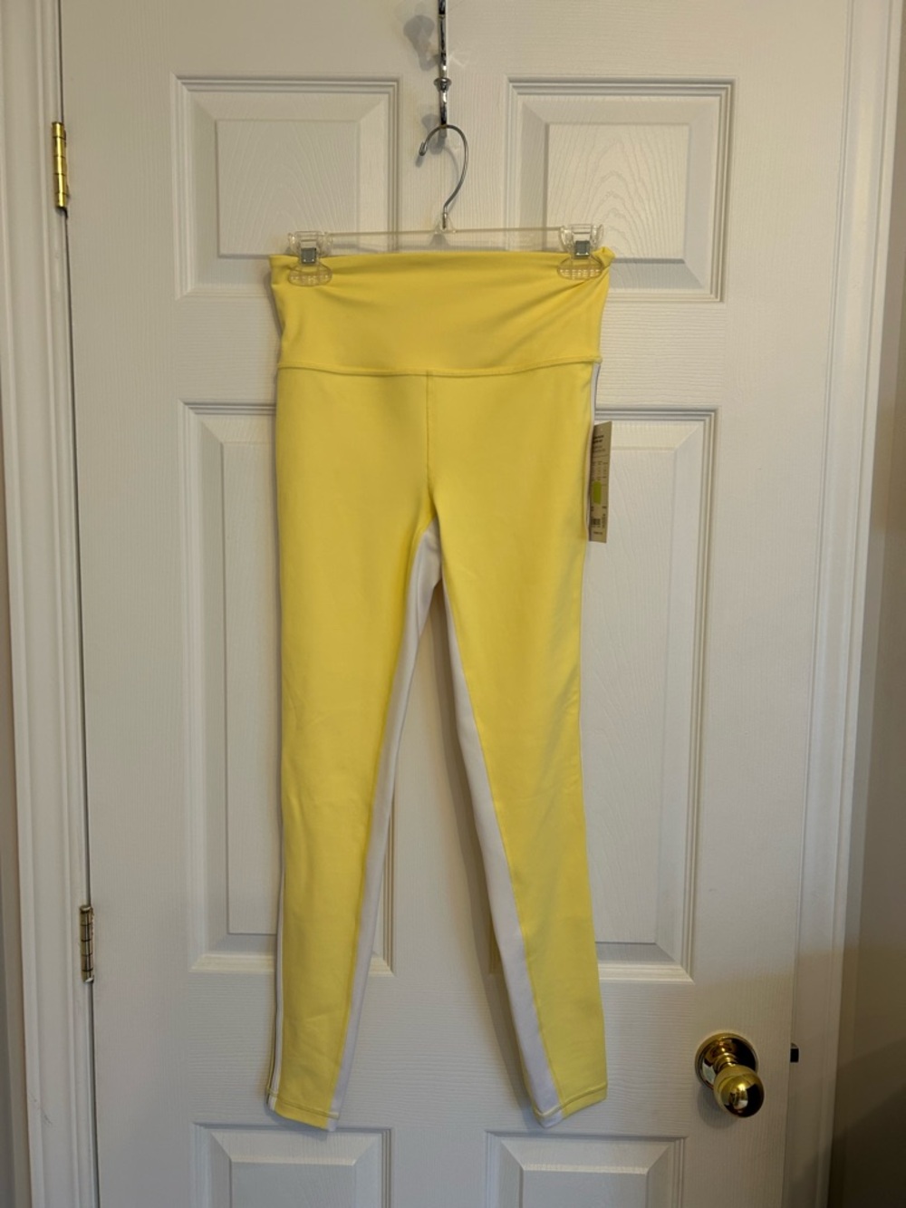 NWT- Athleta ultra high waist citrine yellow Leggings with White Side Stripe